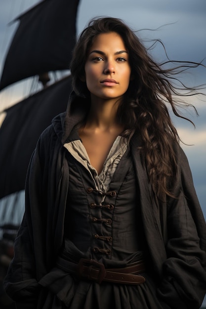 a woman in a pirate garment