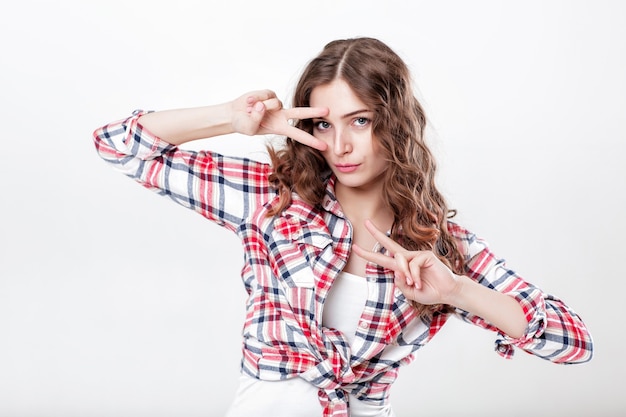 Woman in plaid shirt