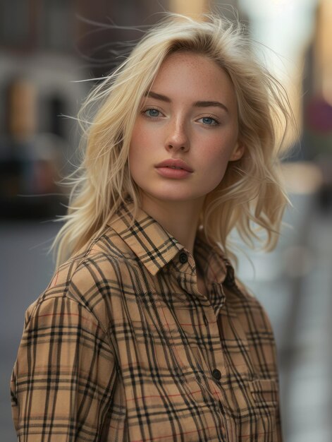 Photo a woman in a plaid shirt