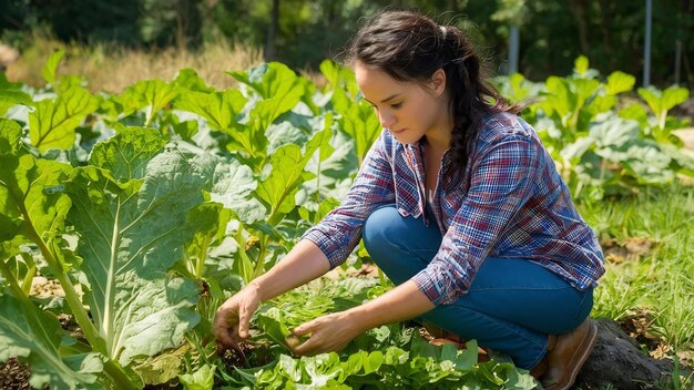 Woman plant vegetables