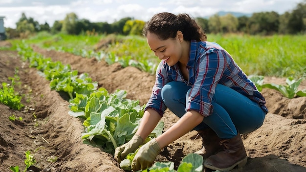 Woman plant vegetables