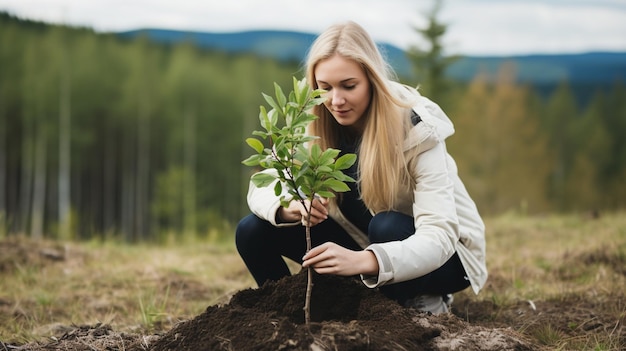 木を植える女性