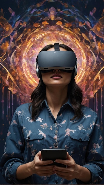 a woman play VR game in the room