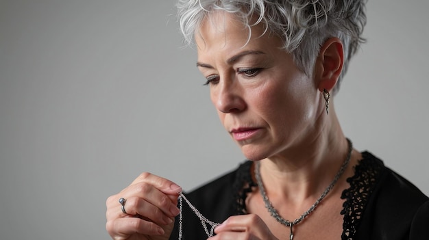 Woman Playfully Handling Necklace