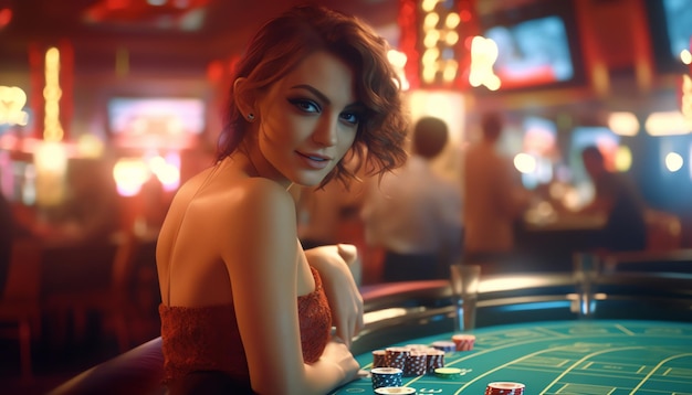 A woman playing casino games