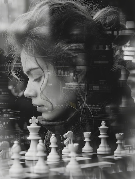 Foto donna che gioca a scacchi