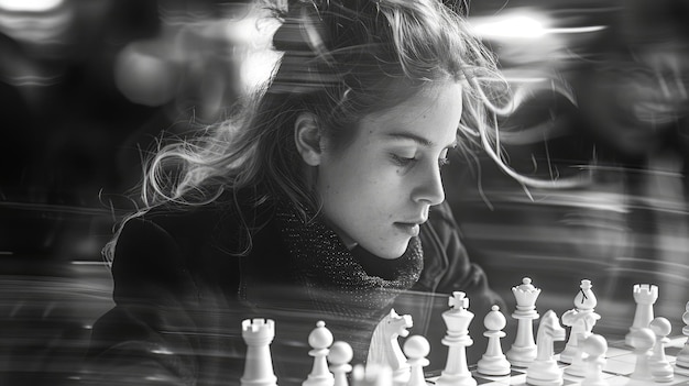 Фото Женщина играет в шахматы.