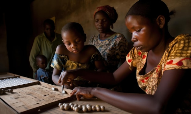 Photo a woman playing a game of abacus.