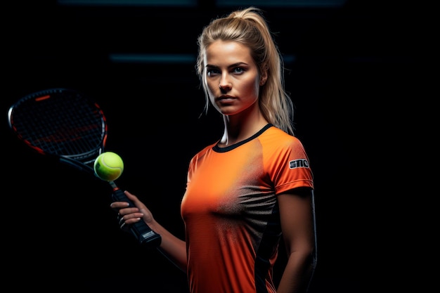 woman playing padel indoor Isolated on black Created with generative AI technology