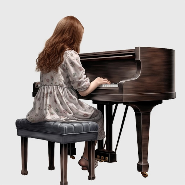 Foto una donna che suona un pianoforte in uno sfondo grigio