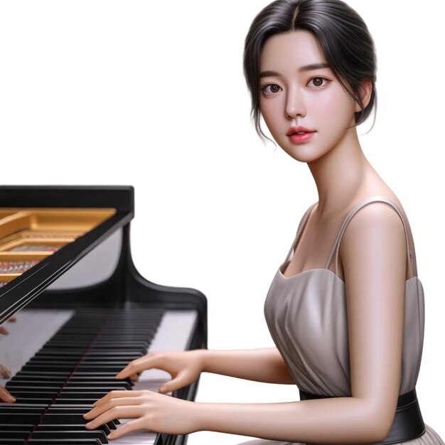 a woman playing the piano with a model of a model