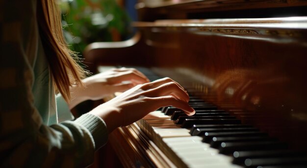 a woman playing the piano