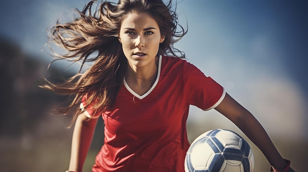 写真 サッカーをする女性