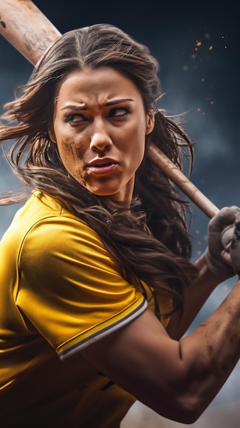 Woman Playing Softball Sports Athletics Action AI Generated