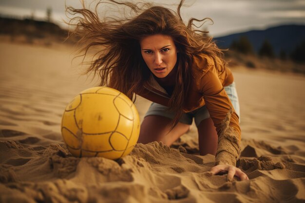 Photo woman playing summer beach volleyball outdoor volley sport generate ai