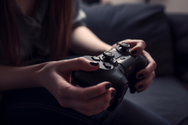 ビデオゲームをしている女性のクローズアップ