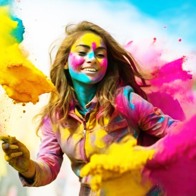 Woman playing with holi powder