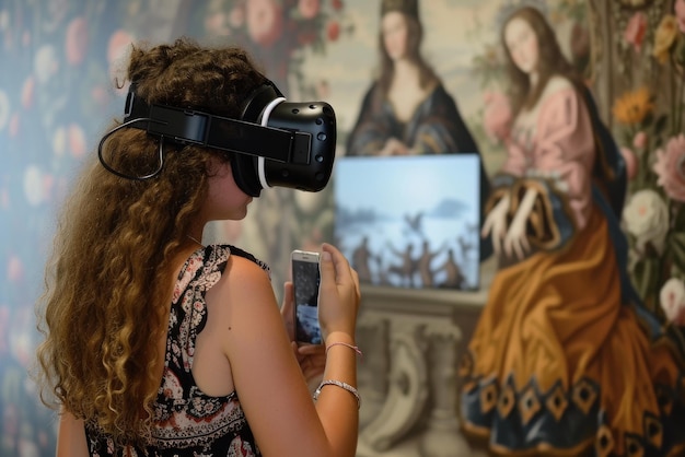 Woman playing with vr glasses