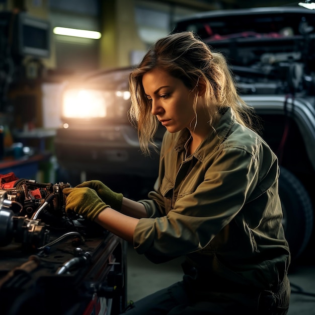 Woman Plumber Working Near Metal Pipes