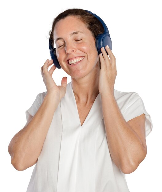 ヘッドフォンで音楽を聴いている女性のpngモックアップ