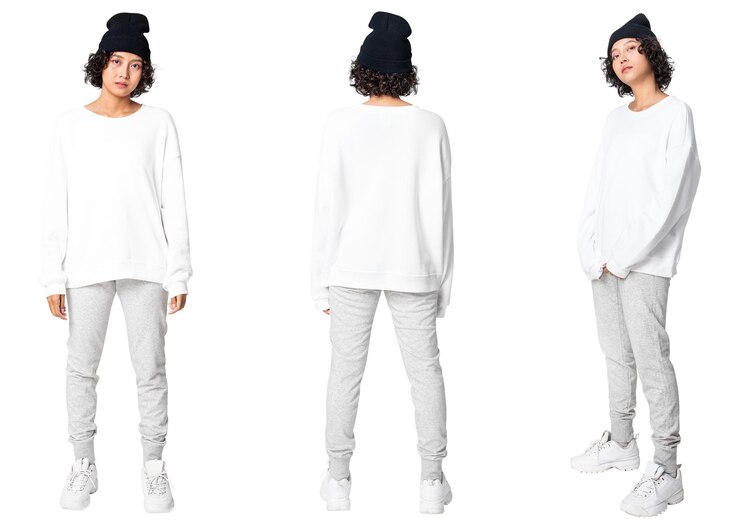 Photo 白いセーターとスウェットパンツを着た女性のpngモックアップ