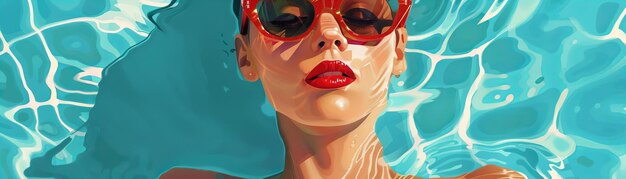 Woman in a pool with reflections Fashion and luxury lifestyle digital art