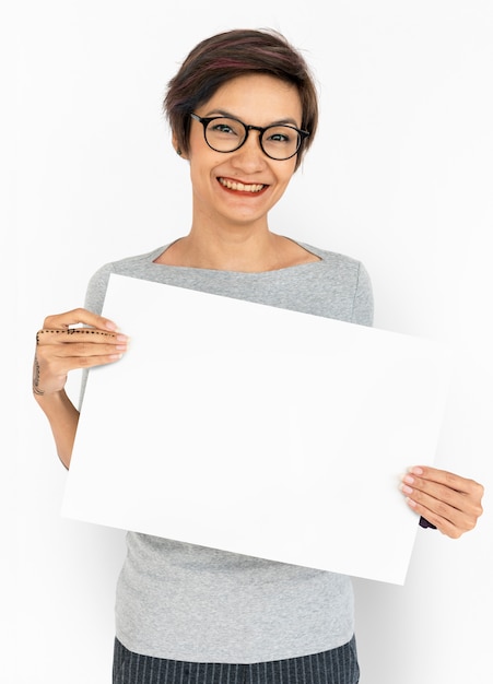 Woman Portrait Copy Space Studio Background Concept