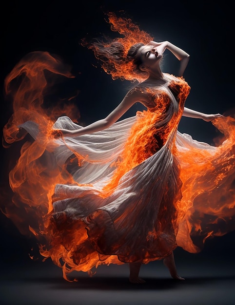 Woman Portrait Of Dancing In Fire