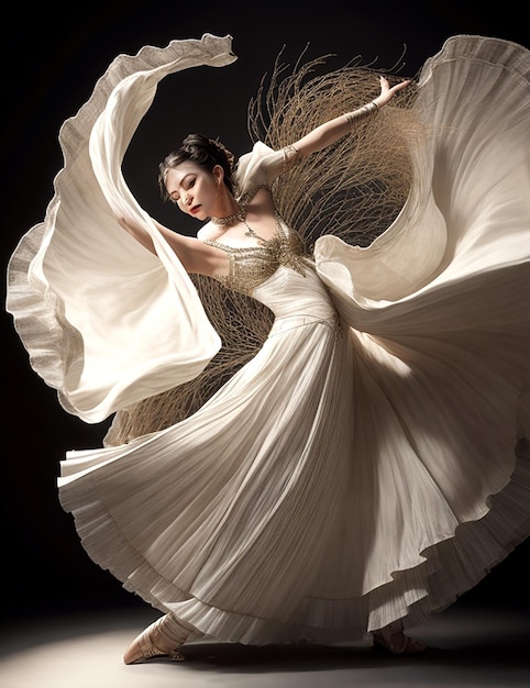 Woman Portrait Of Dancing In White Dress