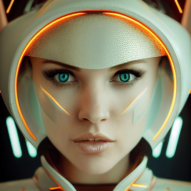 Woman portrait in futuristic cyberpunk style illustration