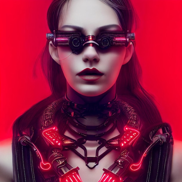 Woman portrait in futuristic cyberpunk style illustration