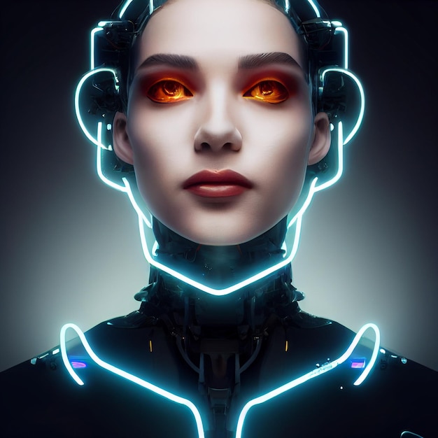 Woman portrait in futuristic cyberpunk style illustration