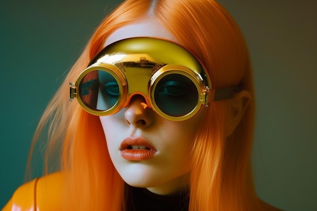 Woman portrait glasses latex creative art colourful fashion hat beauty model Generative AI