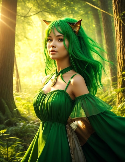 Woman Portrait in greens dress