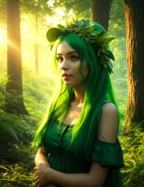 Woman Portrait in greens dress