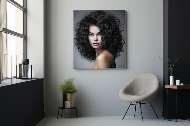 사진 방 벽에 있는 여자 초상화