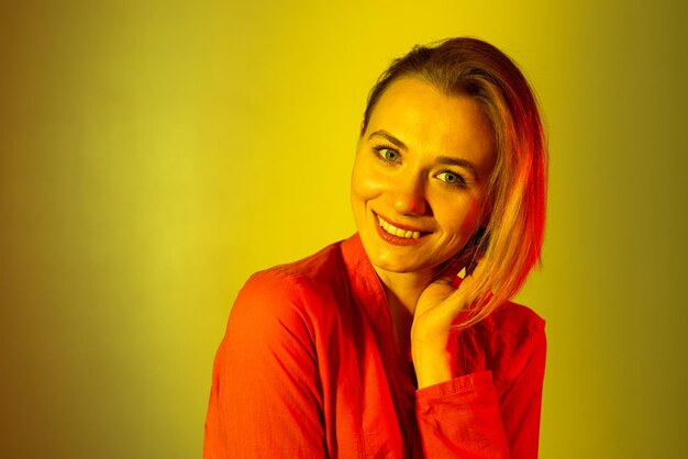 Woman portrait original yellow light in studio