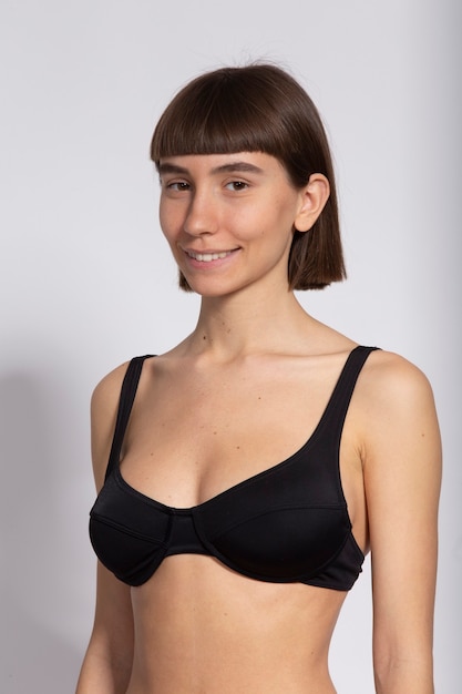 woman portrait smiling in black lingerie