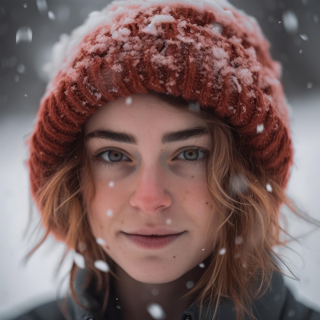 Woman portrait snow landscape photo generative ai