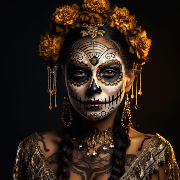 Woman portrait Sugar Skull Makeup Festival Face Paint Celebrate traditionsDay of the Dead