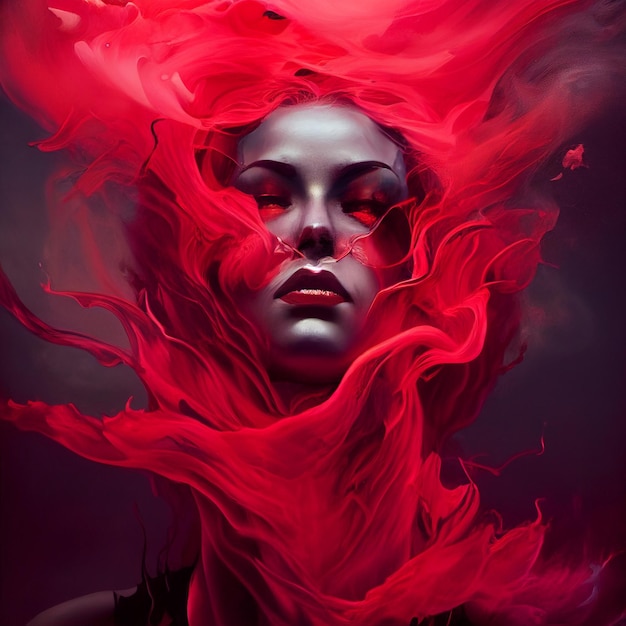 Woman portrait with abstract red shapes