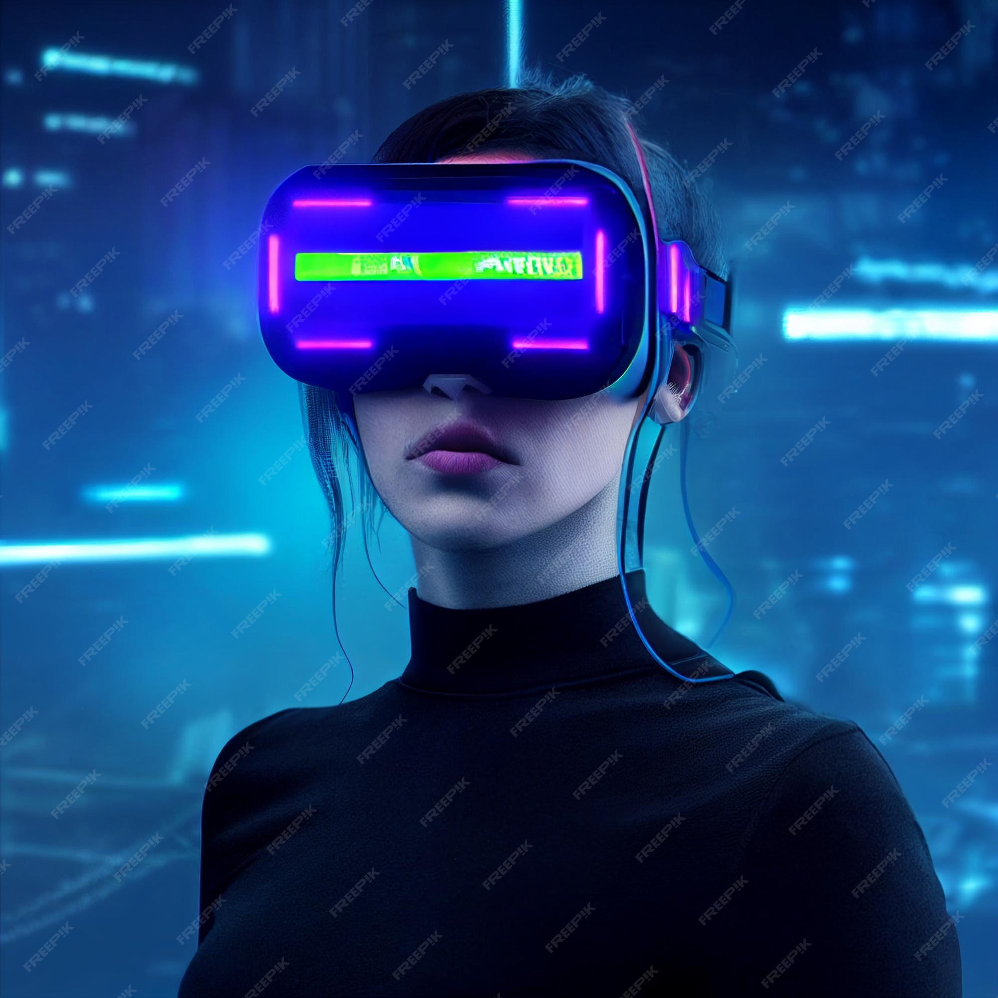 Premium Photo  Cyberpunk woman portrait with vr headset in high