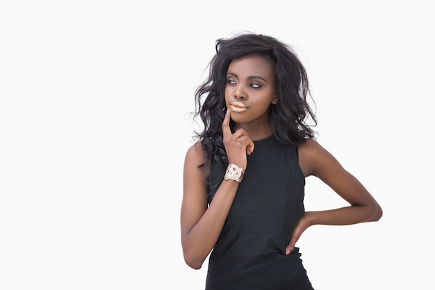 Woman posing in black dress