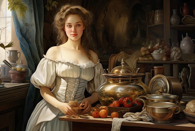 a woman posing in front of a cooking vessel in the style of youthful energy