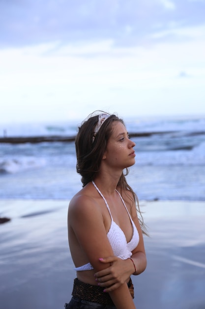 woman posing in the sea