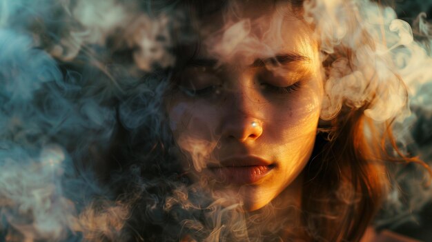 Woman posing in smoke