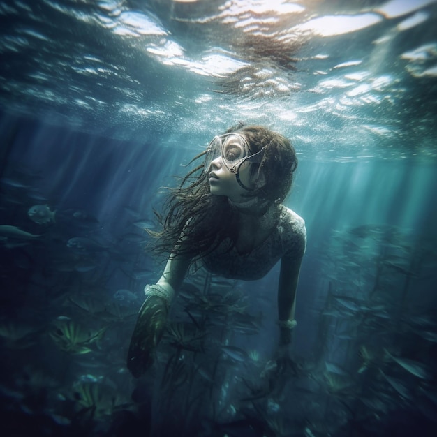 Woman posing underwater