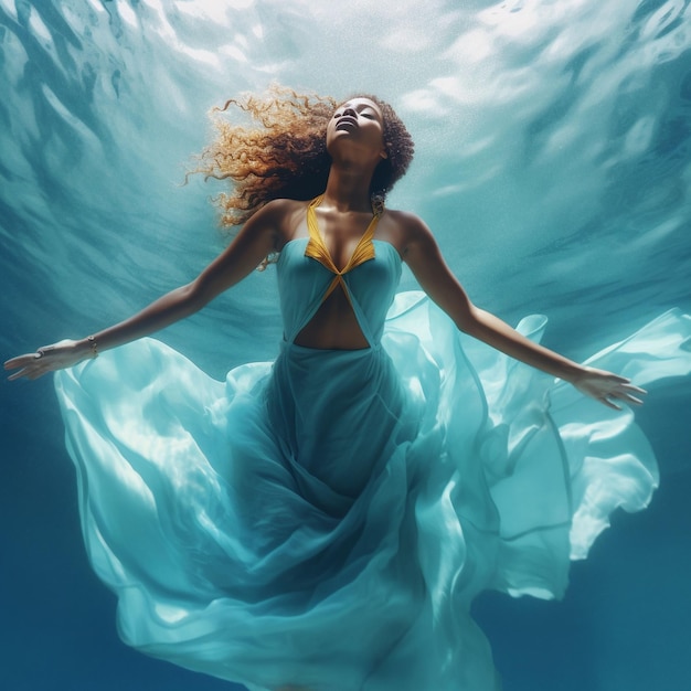 Photo woman posing underwater