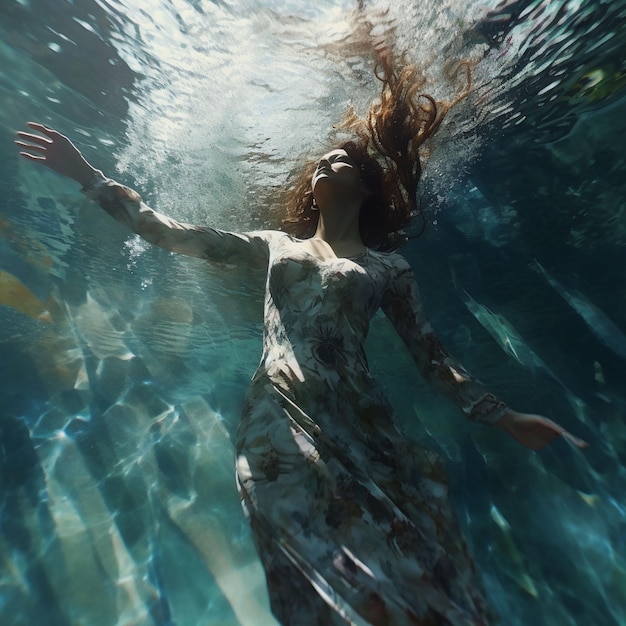 Photo woman posing underwater