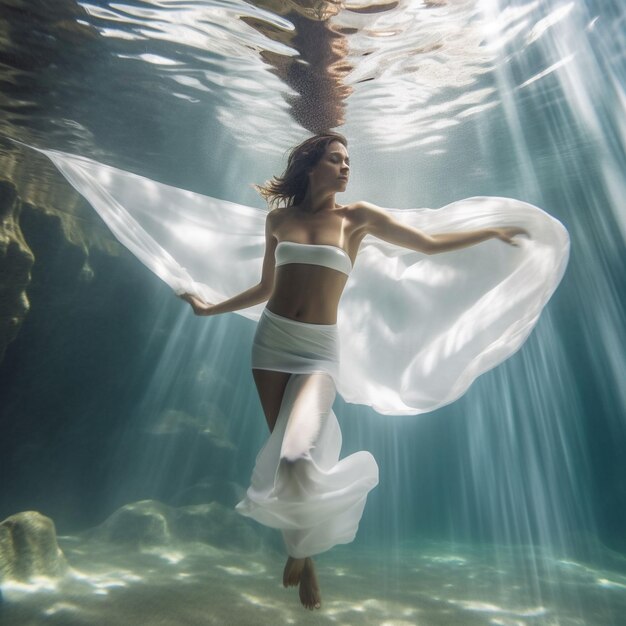 Woman posing underwater